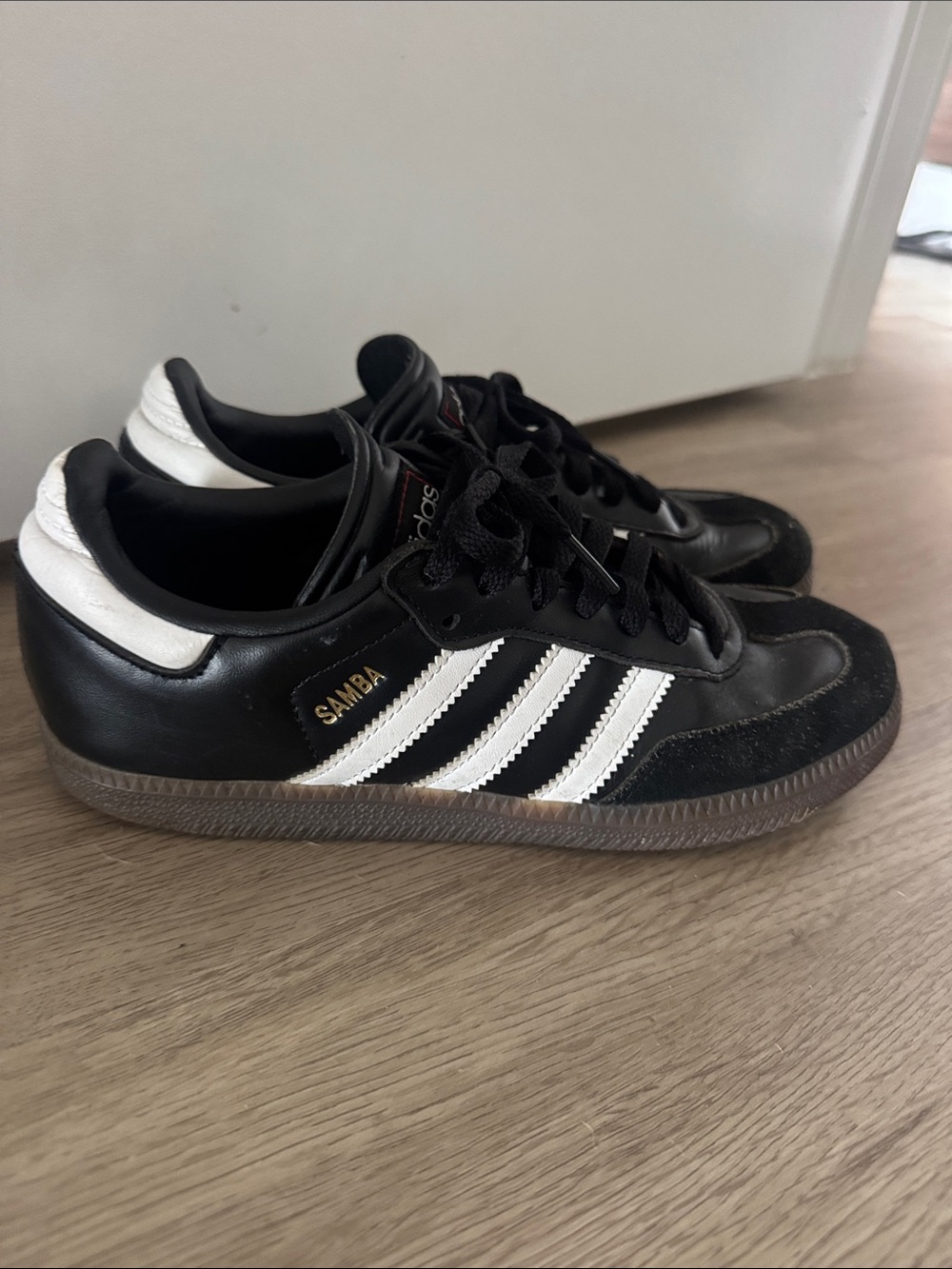adidas Kids Samba Black with White Stripes Sneakers